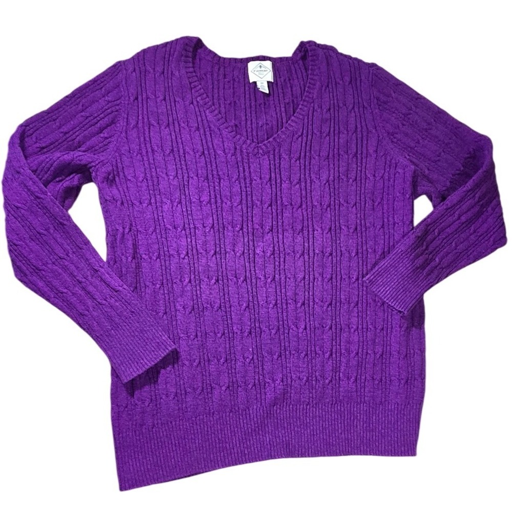 PLUS 2X ST JOHNS BAY Women's Purple cotton blend v-neck cable knit sweater XXL